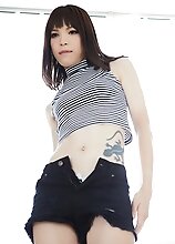 Slim Japanese tgirl Yui Kawai shows her little cock